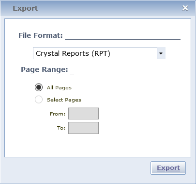 Screenshot of crystal reports export report dialog box