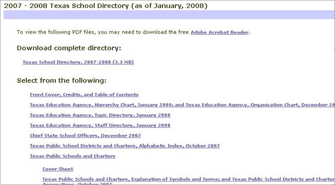 Screenshot of school directory lookup